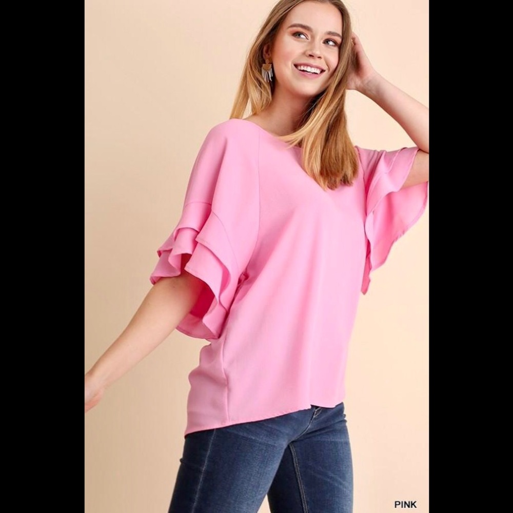 NWT Umgee Layered Ruffle Sleeve & Round Neck Top.